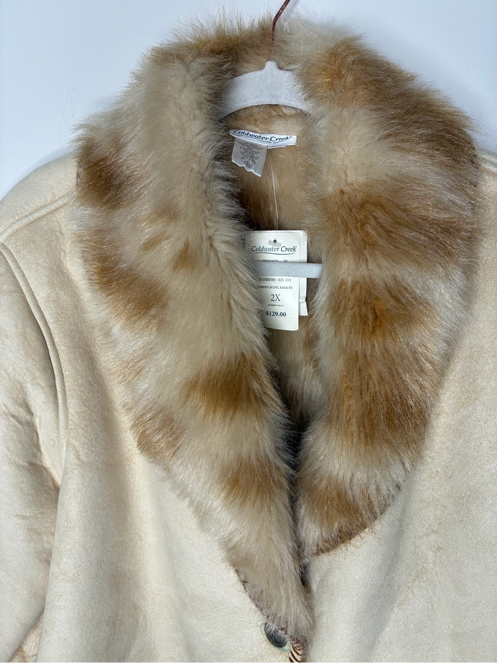 Coldwater Creek Boho, Gorpore, Cream Shearling Jacket with Brown Fur Trim 2X - Picture 4 of 13